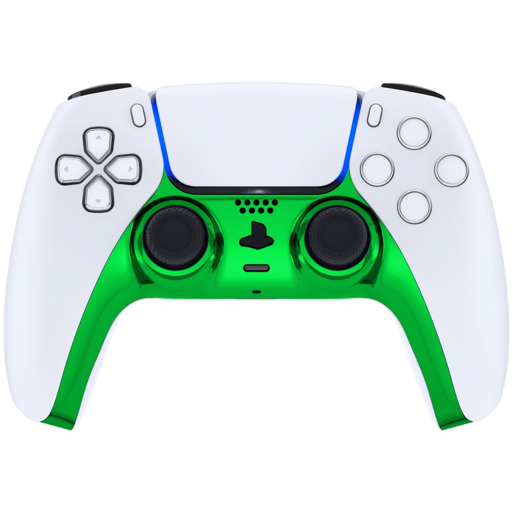 eXtremeRate Replacement Decorative Trim Shell with Accent Rings Compatible with PS5 Controller BDM-010/020/030/040/050 - Chrome Green Glossy eXtremeRate
