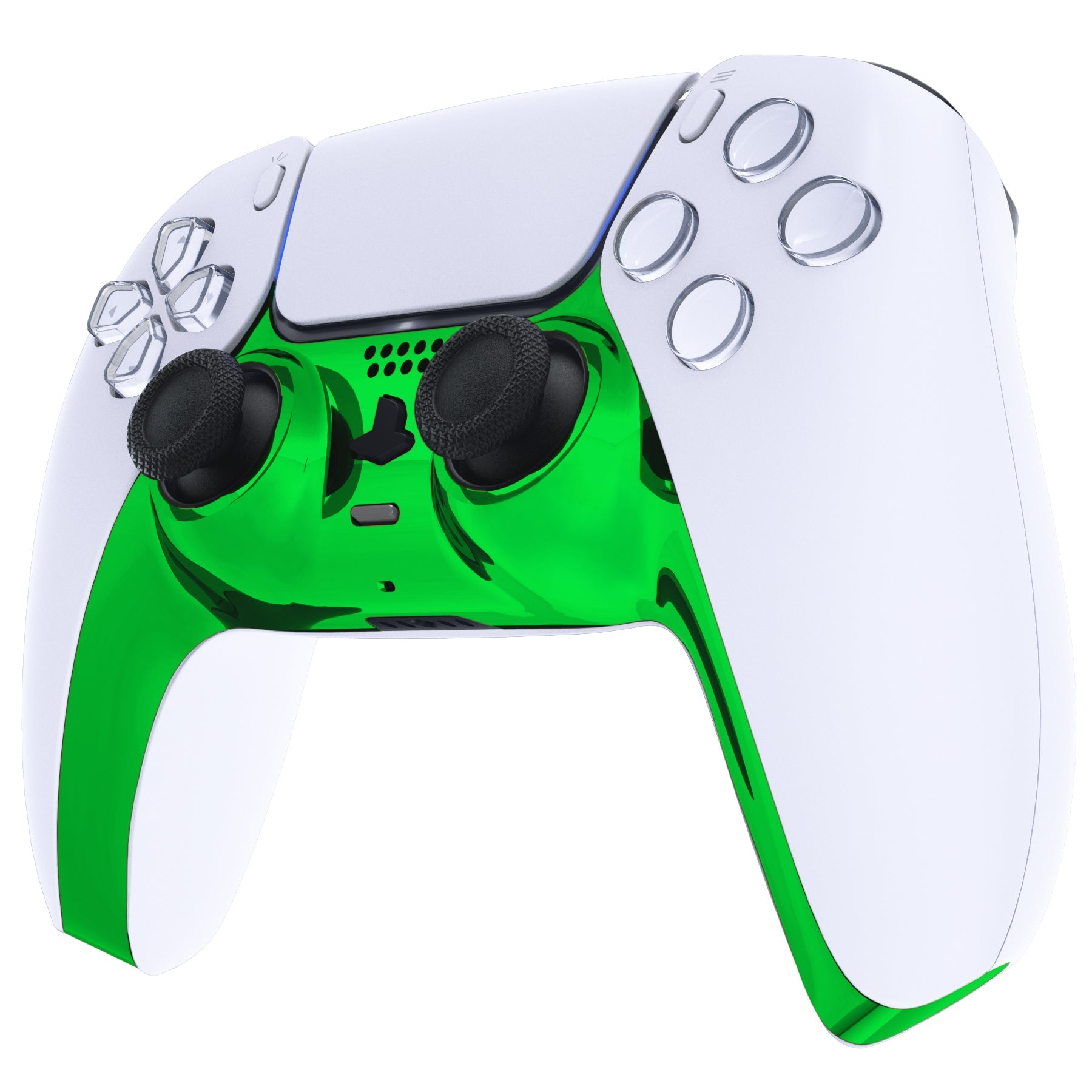eXtremeRate Replacement Decorative Trim Shell with Accent Rings Compatible with PS5 Controller BDM-010/020/030/040/050 - Chrome Green Glossy eXtremeRate