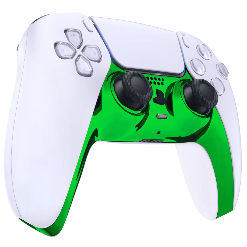eXtremeRate Replacement Decorative Trim Shell with Accent Rings Compatible with PS5 Controller BDM-010/020/030/040/050 - Chrome Green Glossy eXtremeRate