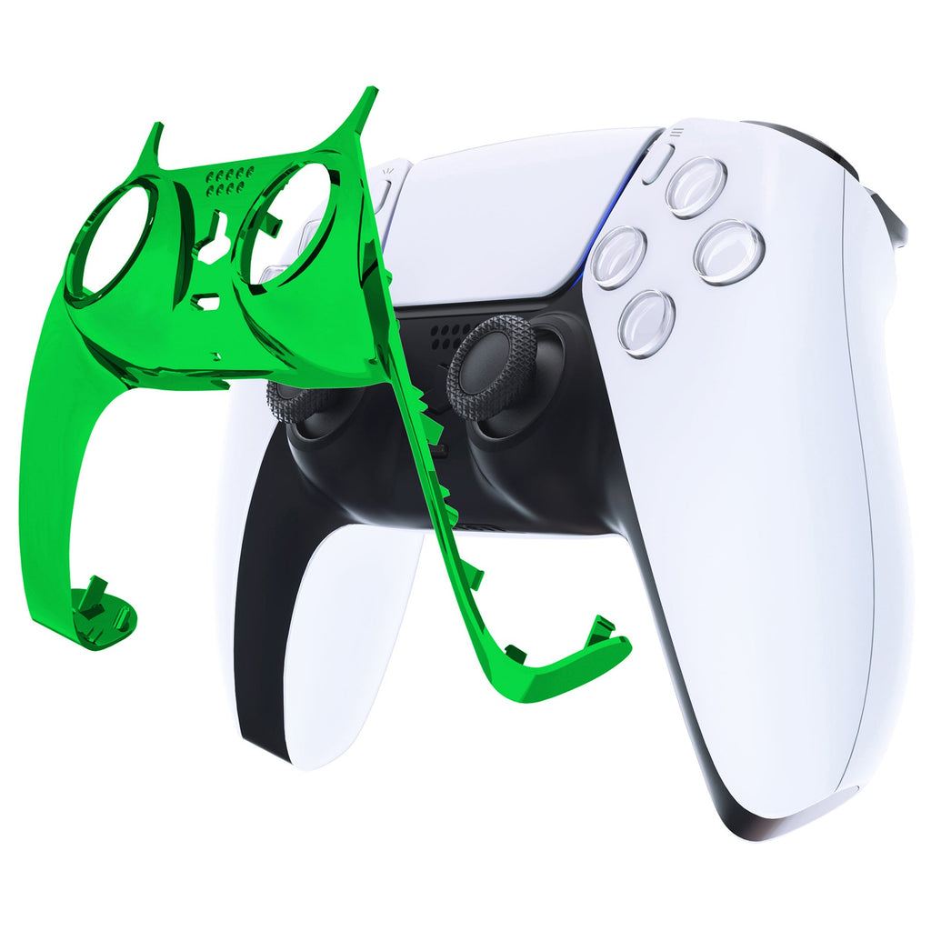 eXtremeRate Replacement Decorative Trim Shell with Accent Rings Compatible with PS5 Controller BDM-010/020/030/040/050 - Chrome Green Glossy eXtremeRate