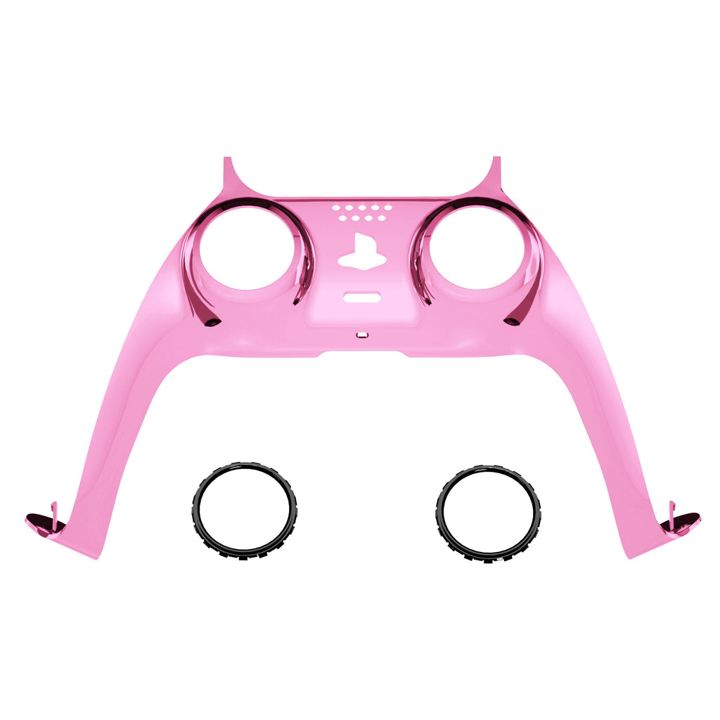 eXtremeRate Replacement Decorative Trim Shell with Accent Rings Compatible with PS5 Controller BDM-010/020/030/040/050 - Chrome Pink Glossy eXtremeRate