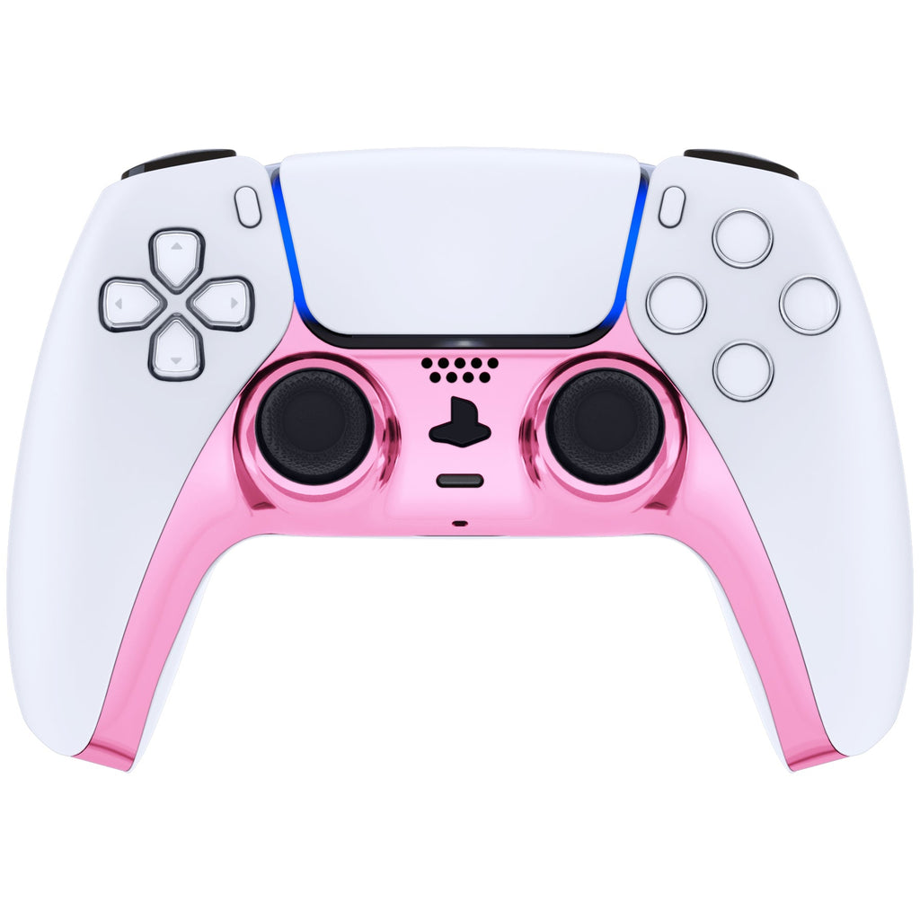 eXtremeRate Replacement Decorative Trim Shell with Accent Rings Compatible with PS5 Controller BDM-010/020/030/040/050 - Chrome Pink Glossy eXtremeRate