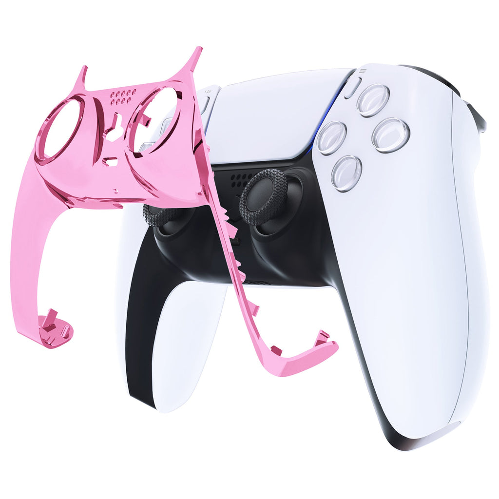 eXtremeRate Replacement Decorative Trim Shell with Accent Rings Compatible with PS5 Controller BDM-010/020/030/040/050 - Chrome Pink Glossy eXtremeRate