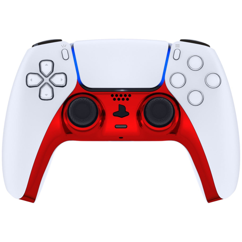eXtremeRate Replacement Decorative Trim Shell with Accent Rings Compatible with PS5 Controller BDM-010/020/030/040/050 - Chrome Red Glossy eXtremeRate