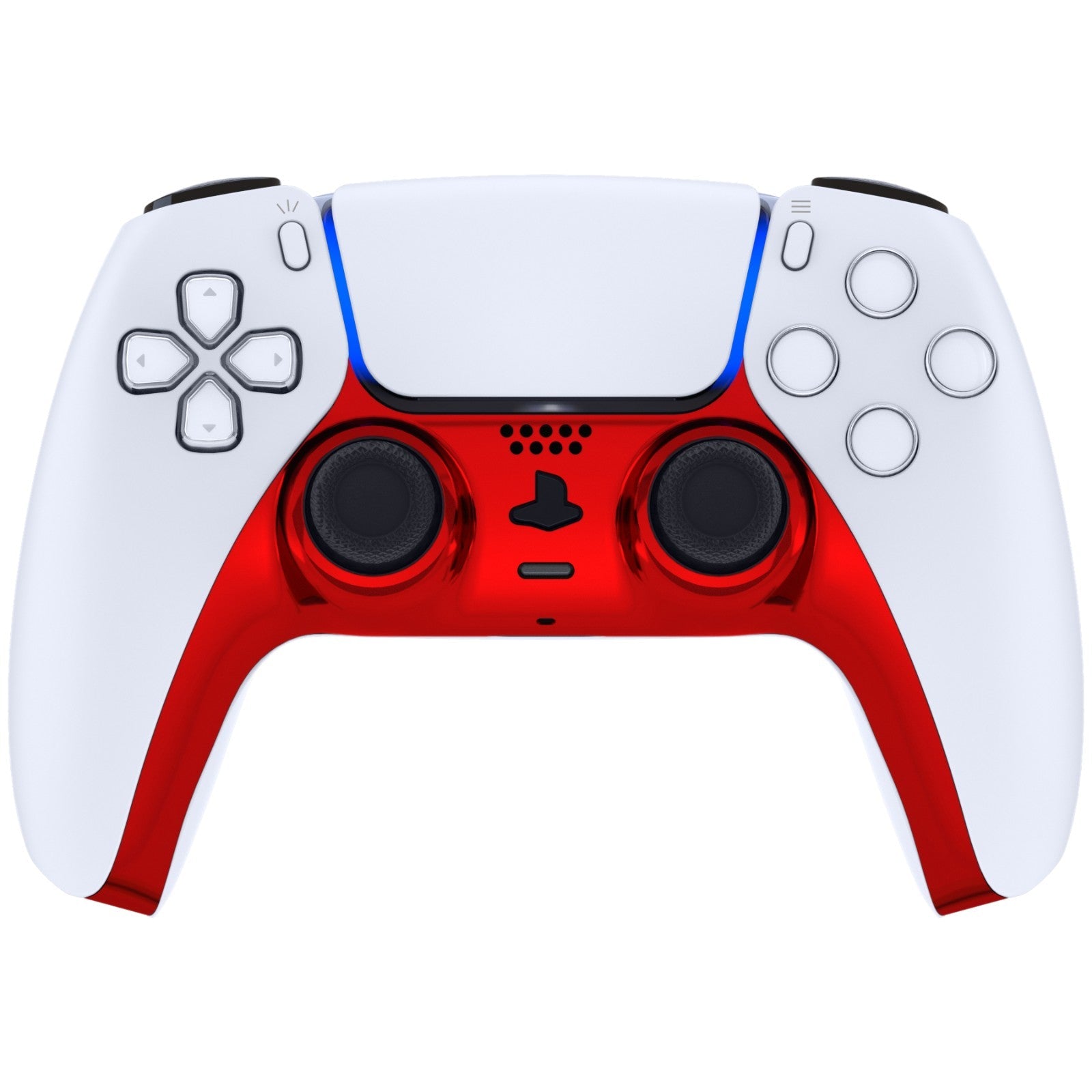 eXtremeRate Replacement Decorative Trim Shell with Accent Rings Compatible with PS5 Controller BDM-010/020/030/040/050 - Chrome Red Glossy eXtremeRate
