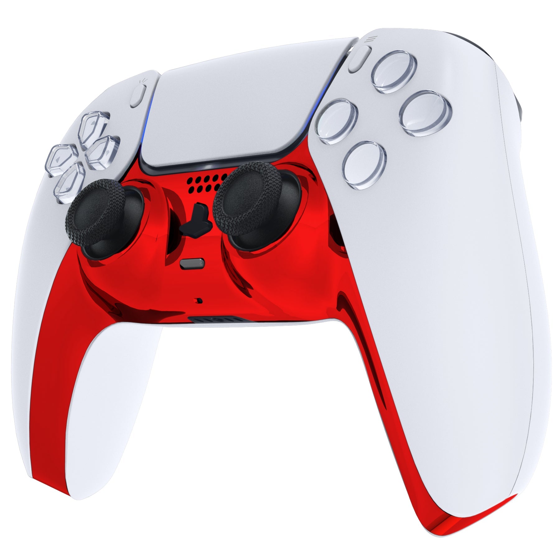 eXtremeRate Replacement Decorative Trim Shell with Accent Rings Compatible with PS5 Controller BDM-010/020/030/040/050 - Chrome Red Glossy eXtremeRate