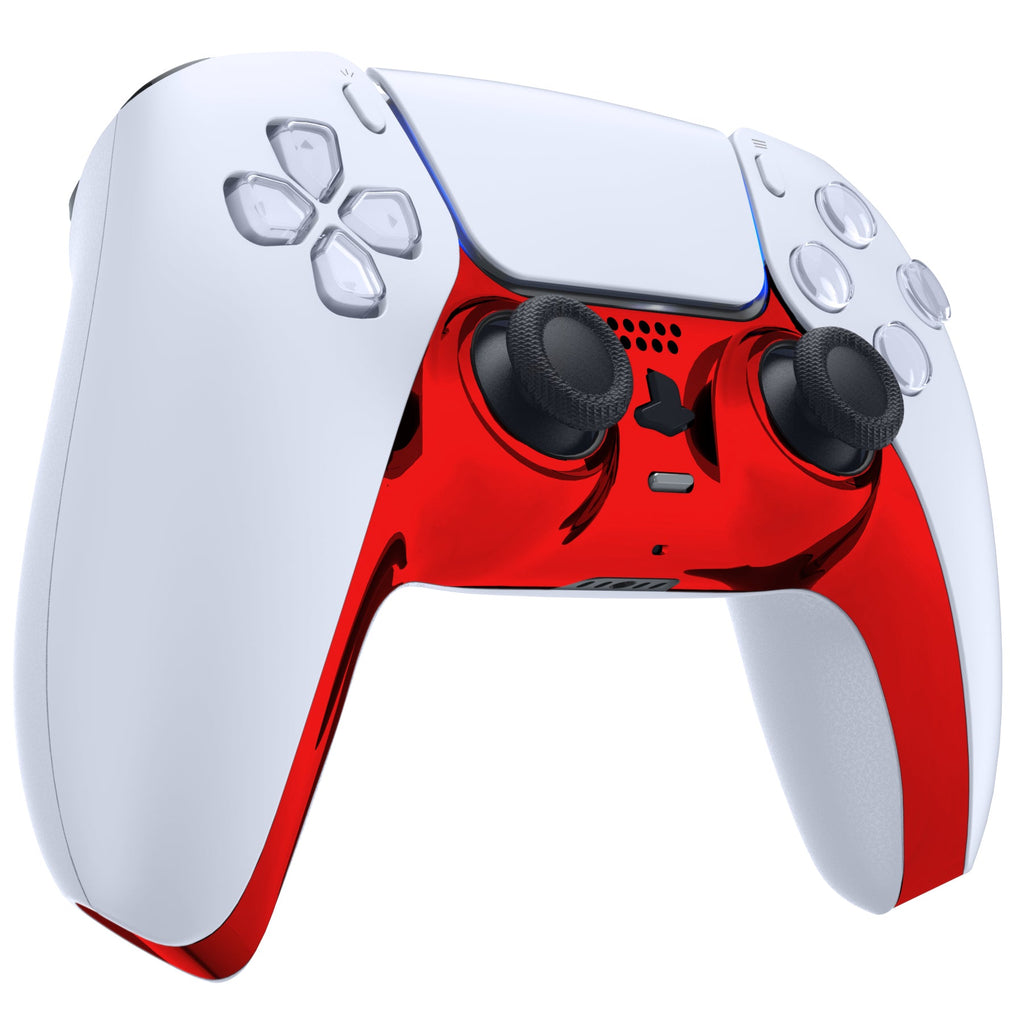 eXtremeRate Replacement Decorative Trim Shell with Accent Rings Compatible with PS5 Controller BDM-010/020/030/040/050 - Chrome Red Glossy eXtremeRate