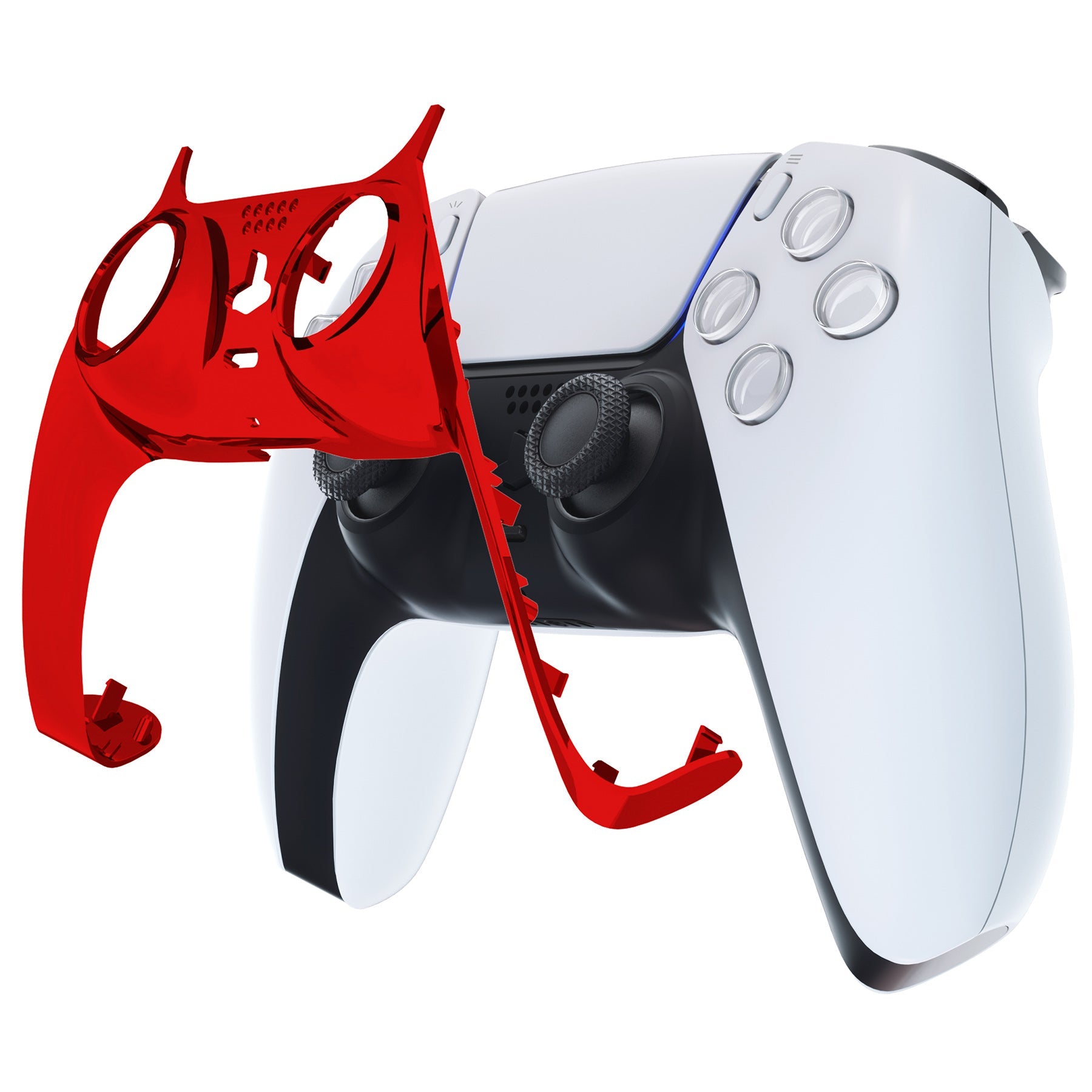 eXtremeRate Replacement Decorative Trim Shell with Accent Rings Compatible with PS5 Controller BDM-010/020/030/040/050 - Chrome Red Glossy eXtremeRate