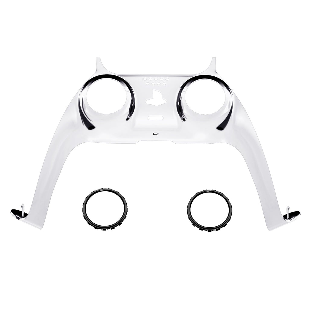 eXtremeRate Replacement Decorative Trim Shell with Accent Rings Compatible with PS5 Controller BDM-010/020/030/040/050 - Chrome Silver Glossy eXtremeRate