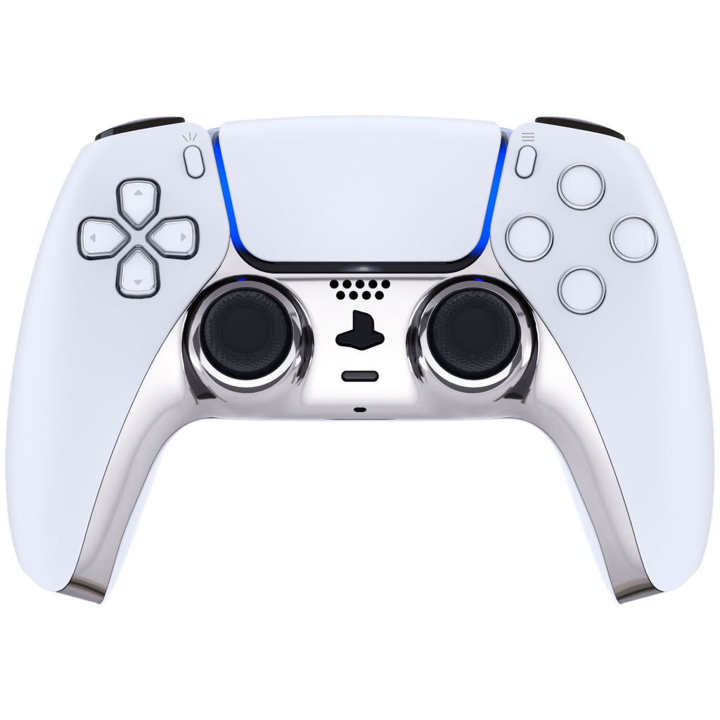 eXtremeRate Replacement Decorative Trim Shell with Accent Rings Compatible with PS5 Controller BDM-010/020/030/040/050 - Chrome Silver Glossy eXtremeRate