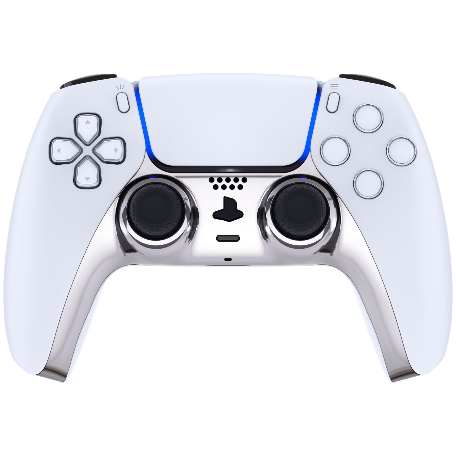 eXtremeRate Replacement Decorative Trim Shell with Accent Rings Compatible with PS5 Controller BDM-010/020/030/040/050 - Chrome Silver Glossy eXtremeRate