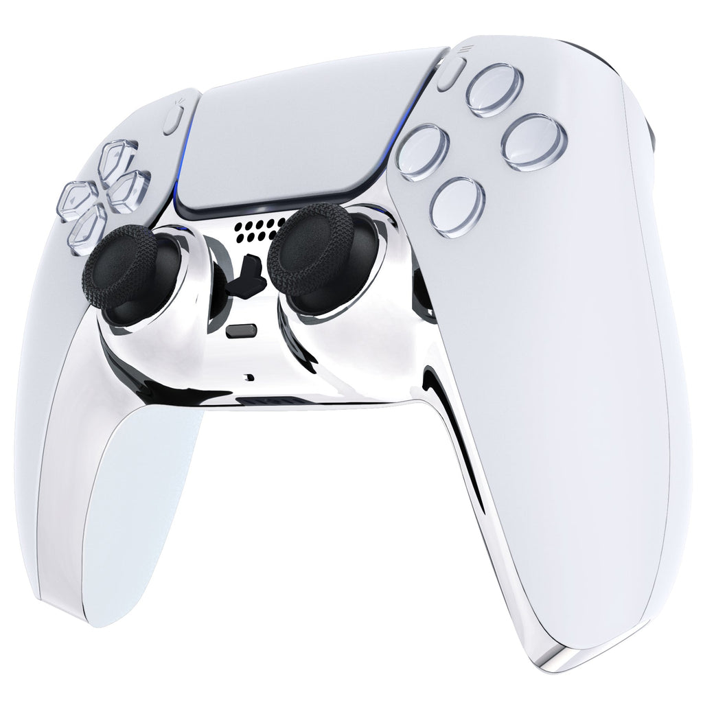 eXtremeRate Replacement Decorative Trim Shell with Accent Rings Compatible with PS5 Controller BDM-010/020/030/040/050 - Chrome Silver Glossy eXtremeRate