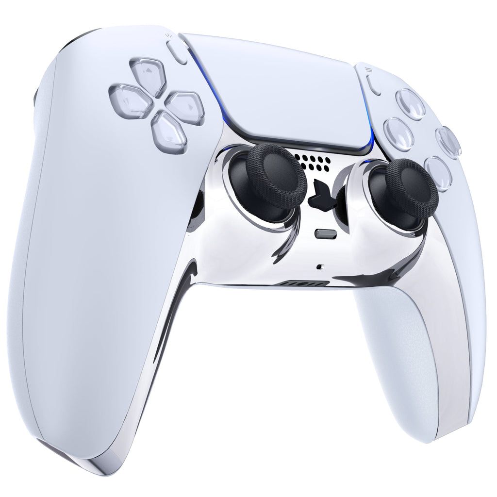 eXtremeRate Replacement Decorative Trim Shell with Accent Rings Compatible with PS5 Controller BDM-010/020/030/040/050 - Chrome Silver Glossy eXtremeRate