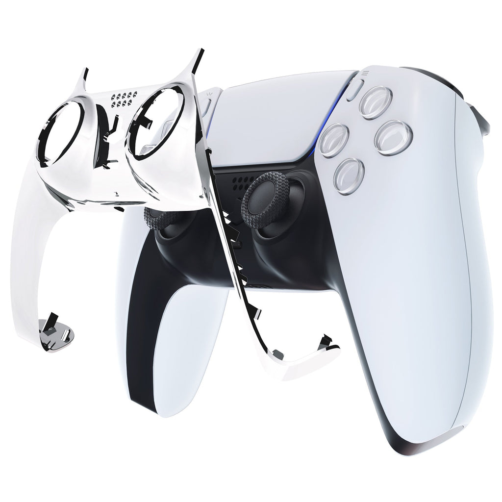 eXtremeRate Replacement Decorative Trim Shell with Accent Rings Compatible with PS5 Controller BDM-010/020/030/040/050 - Chrome Silver Glossy eXtremeRate
