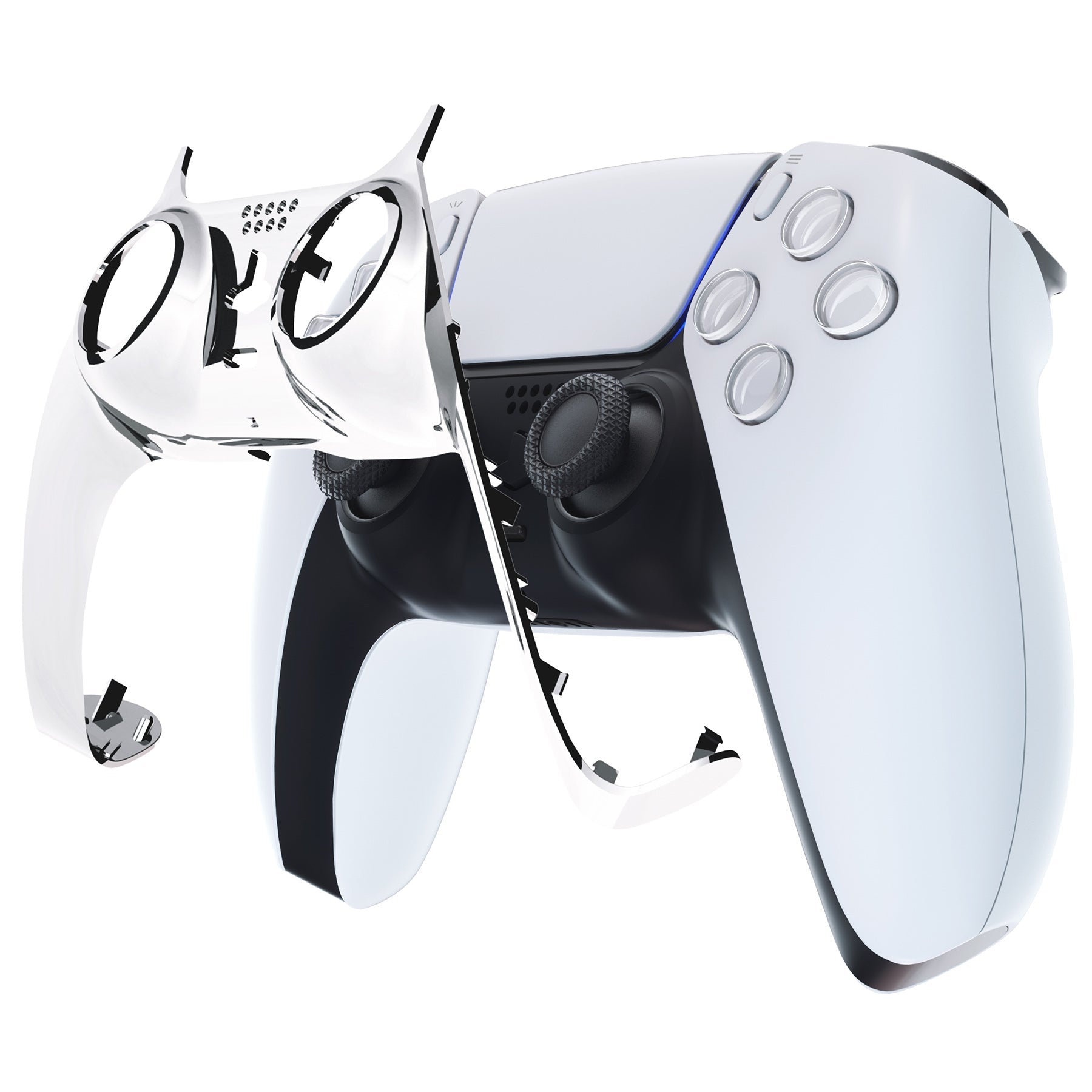 eXtremeRate Replacement Decorative Trim Shell with Accent Rings Compatible with PS5 Controller BDM-010/020/030/040/050 - Chrome Silver Glossy eXtremeRate