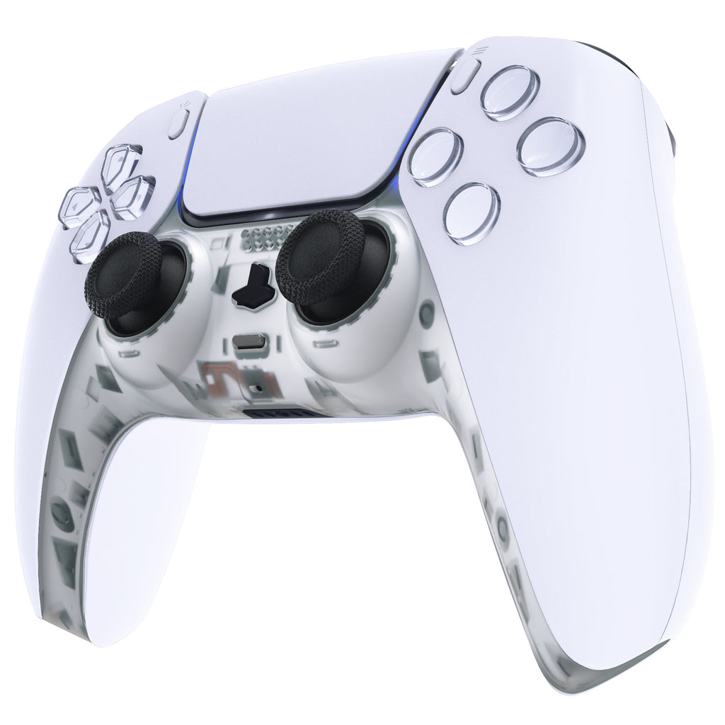 eXtremeRate Replacement Decorative Trim Shell with Accent Rings Compatible with PS5 Controller BDM-010/020/030/040/050 - Clear eXtremeRate