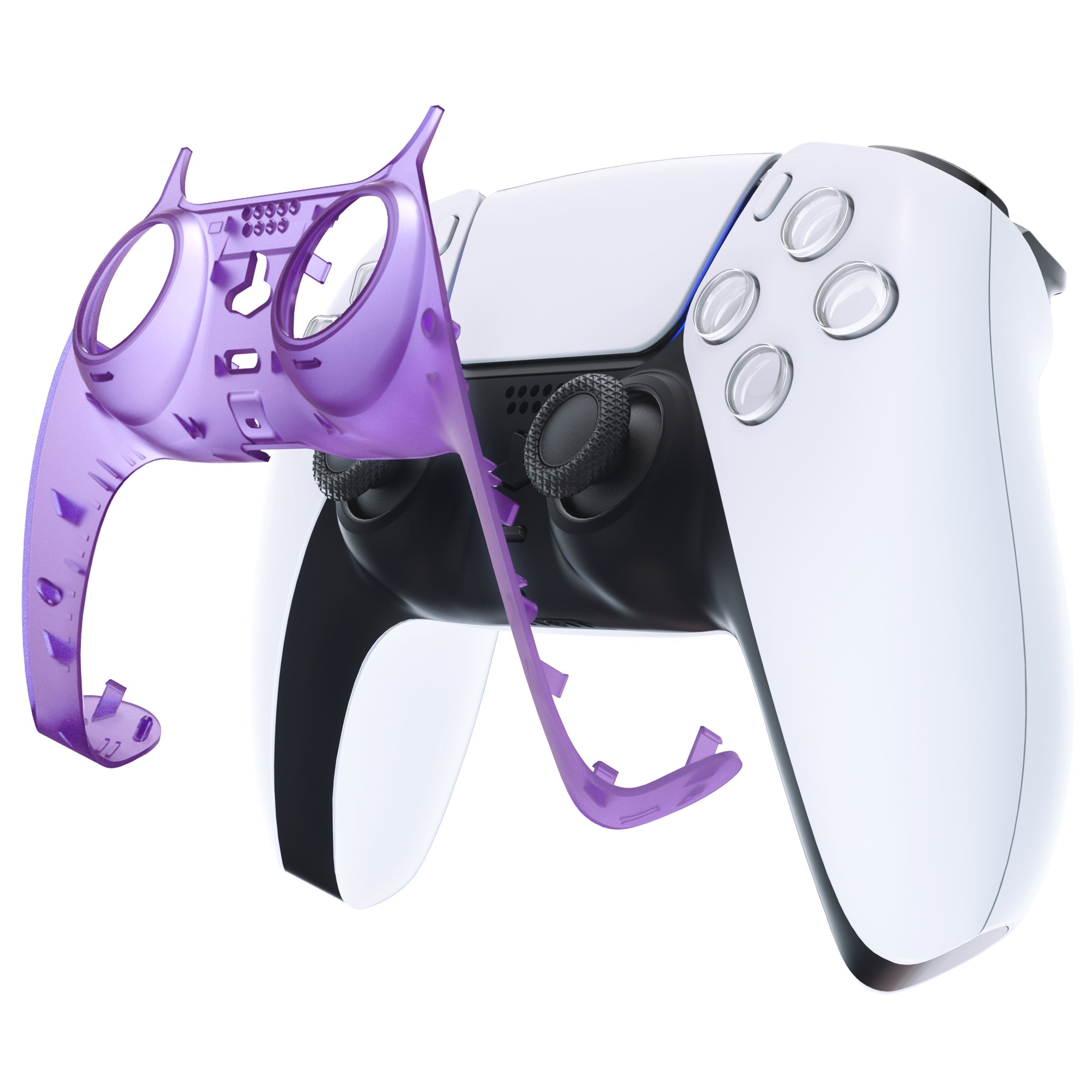 eXtremeRate Replacement Decorative Trim Shell with Accent Rings Compatible with PS5 Controller BDM-010/020/030/040/050 - Clear Atomic Purple eXtremeRate