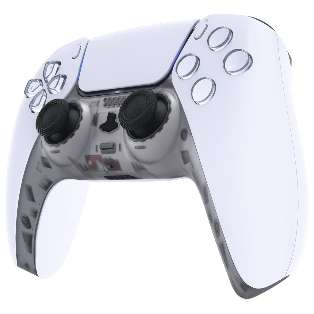 eXtremeRate Replacement Decorative Trim Shell with Accent Rings Compatible with PS5 Controller BDM-010/020/030/040/050 - Clear Black eXtremeRate