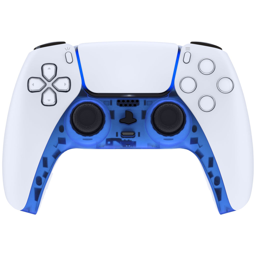 eXtremeRate Replacement Decorative Trim Shell with Accent Rings Compatible with PS5 Controller BDM-010/020/030/040/050 - Clear Blue eXtremeRate