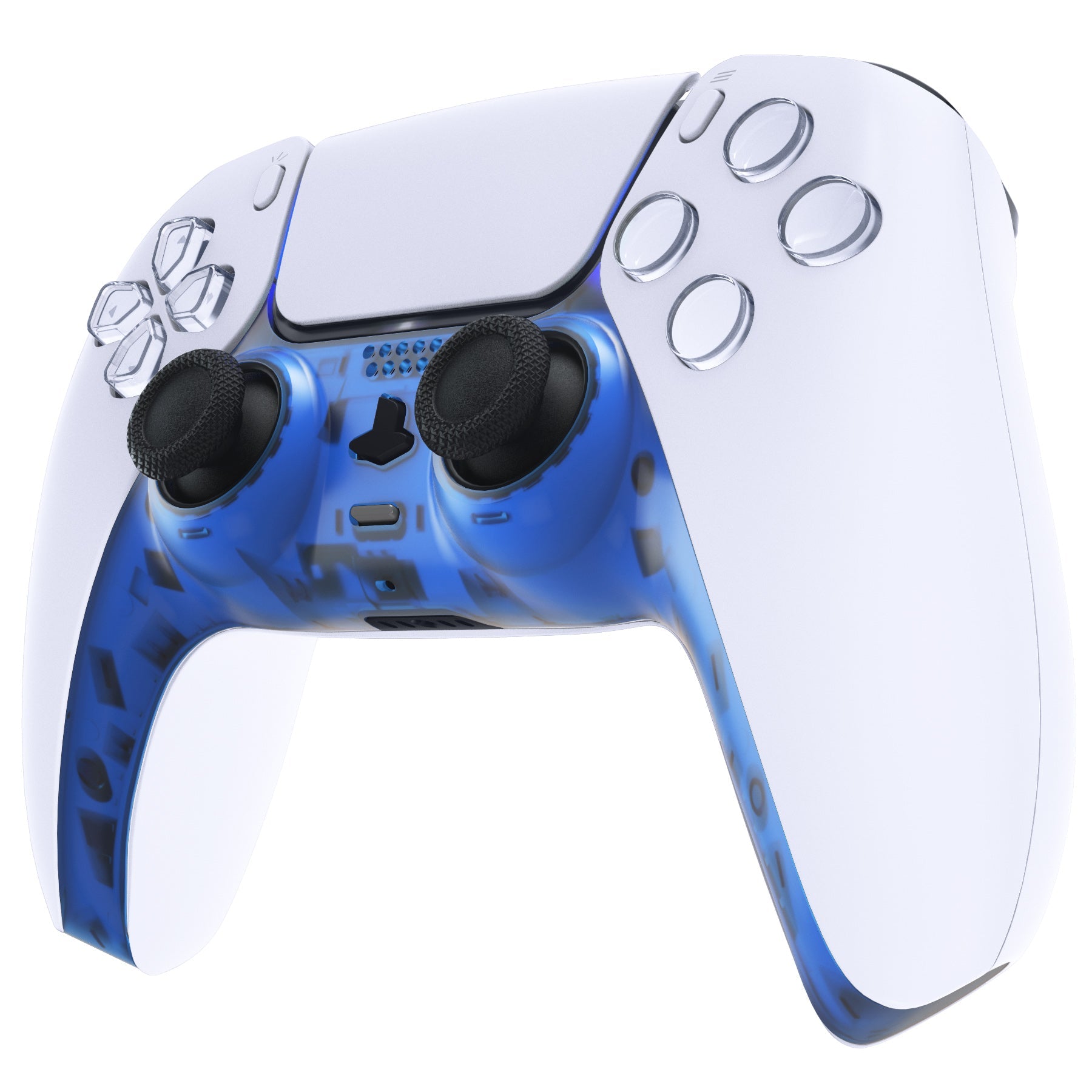 eXtremeRate Replacement Decorative Trim Shell with Accent Rings Compatible with PS5 Controller BDM-010/020/030/040/050 - Clear Blue eXtremeRate