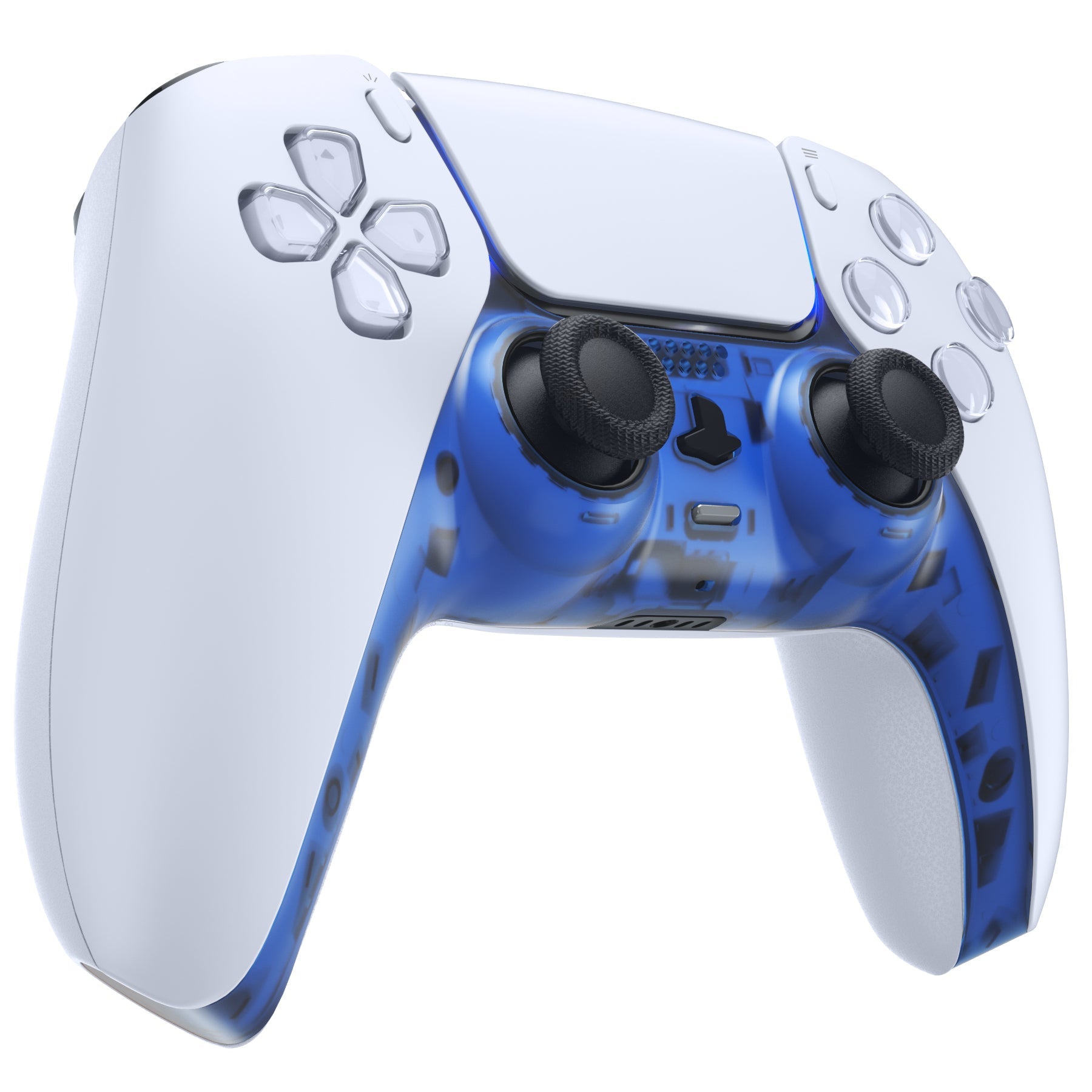 eXtremeRate Replacement Decorative Trim Shell with Accent Rings Compatible with PS5 Controller BDM-010/020/030/040/050 - Clear Blue eXtremeRate