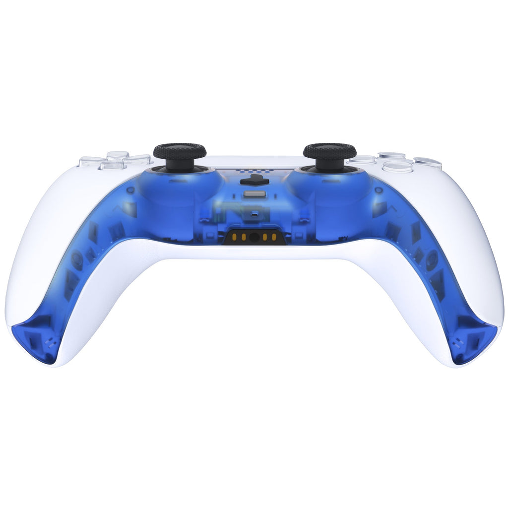 eXtremeRate Replacement Decorative Trim Shell with Accent Rings Compatible with PS5 Controller BDM-010/020/030/040/050 - Clear Blue eXtremeRate