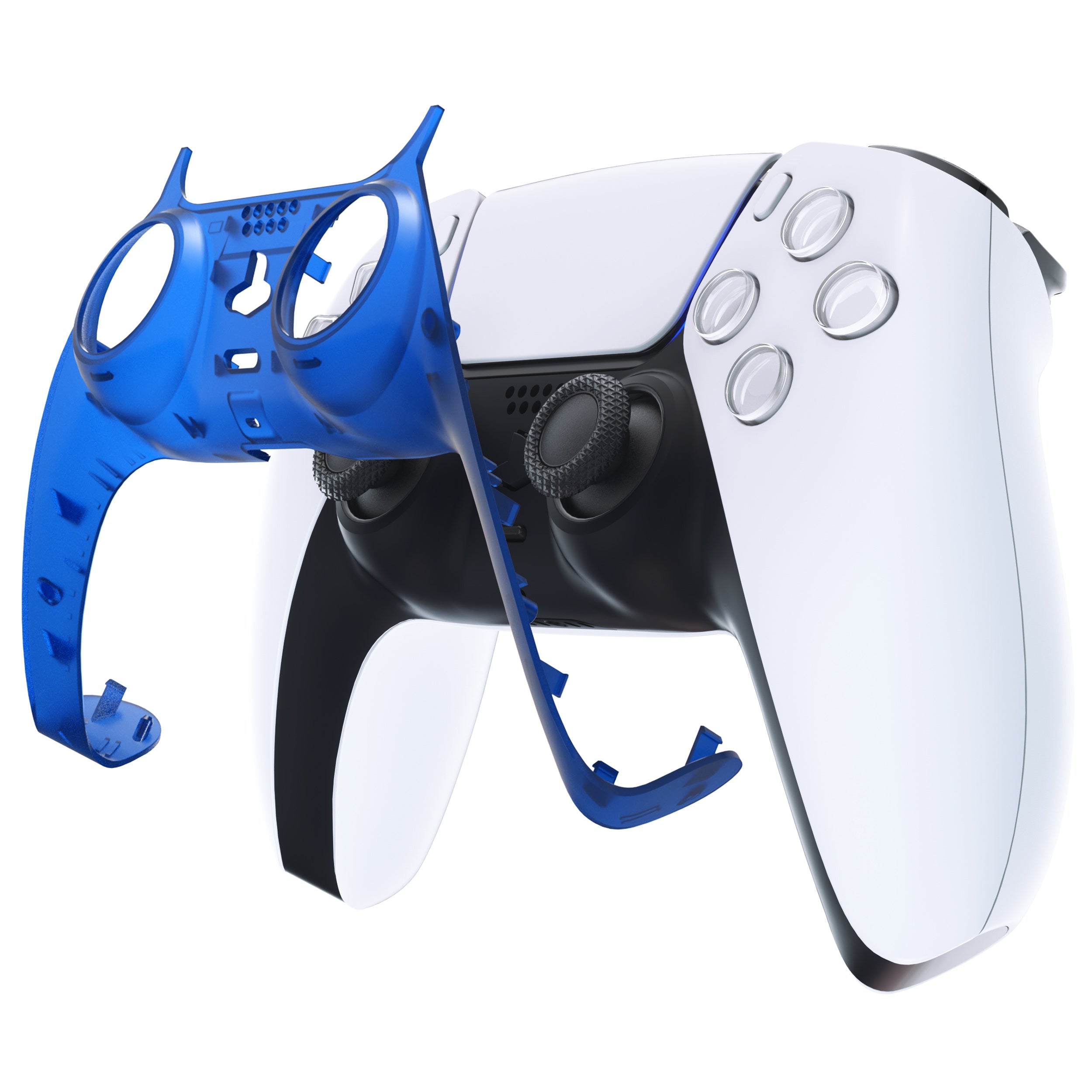 eXtremeRate Replacement Decorative Trim Shell with Accent Rings Compatible with PS5 Controller BDM-010/020/030/040/050 - Clear Blue eXtremeRate