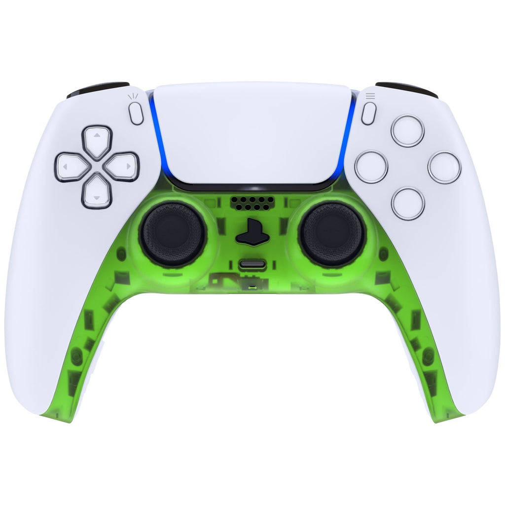 eXtremeRate Replacement Decorative Trim Shell with Accent Rings Compatible with PS5 Controller BDM-010/020/030/040/050 - Clear Green eXtremeRate