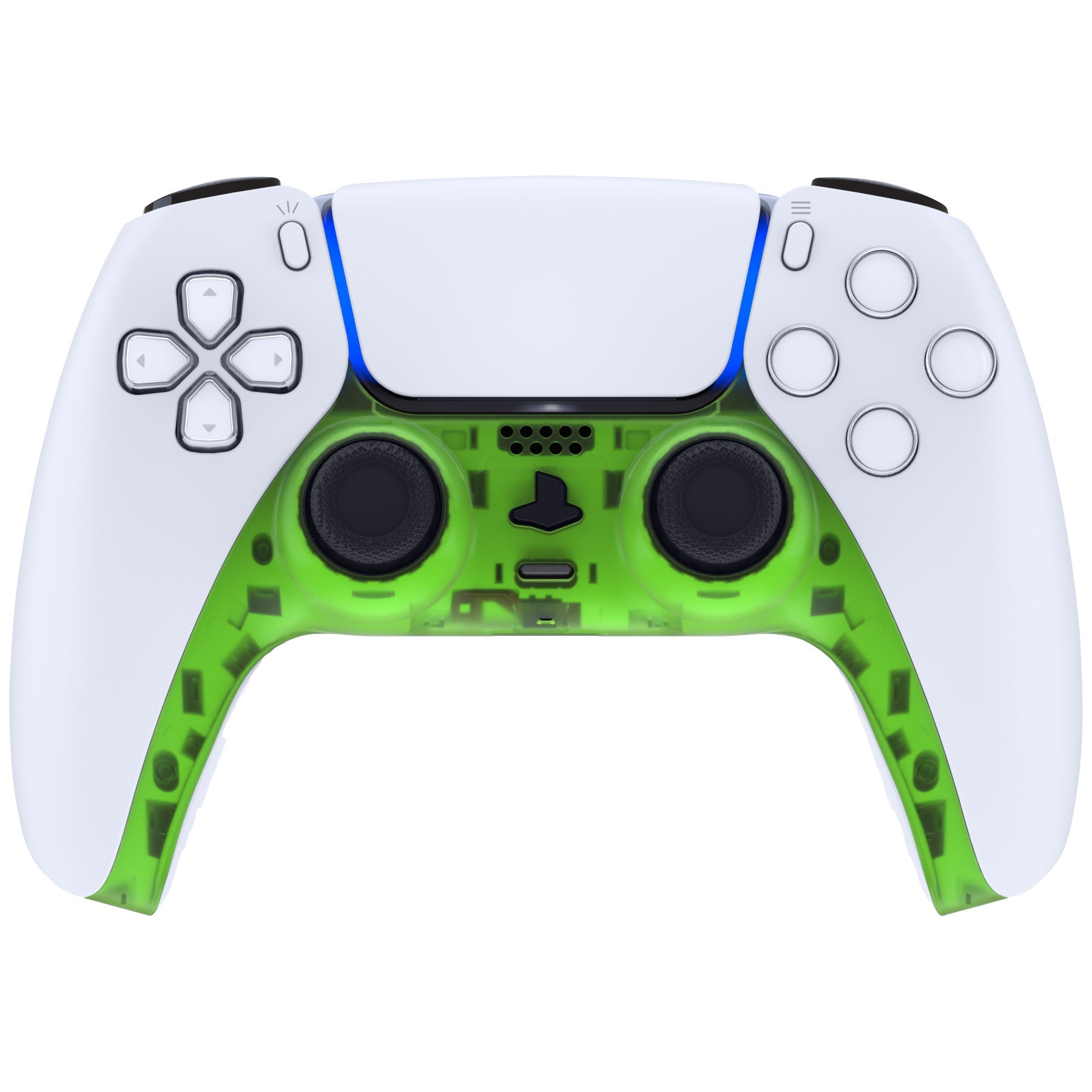 eXtremeRate Replacement Decorative Trim Shell with Accent Rings Compatible with PS5 Controller BDM-010/020/030/040/050 - Clear Green eXtremeRate