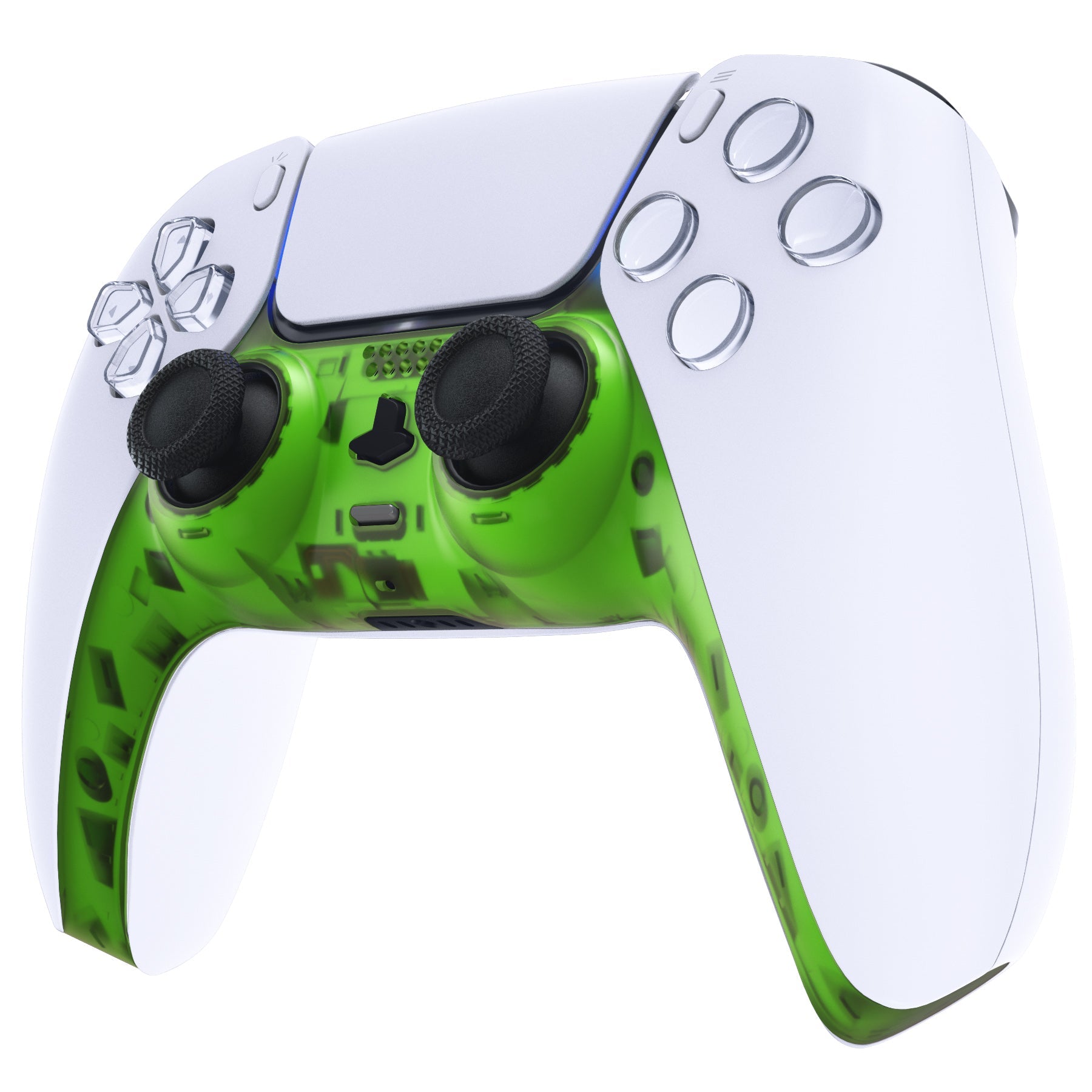 eXtremeRate Replacement Decorative Trim Shell with Accent Rings Compatible with PS5 Controller BDM-010/020/030/040/050 - Clear Green eXtremeRate