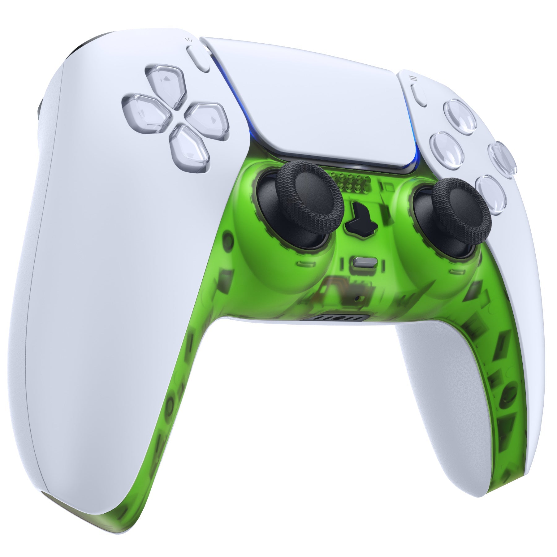 eXtremeRate Replacement Decorative Trim Shell with Accent Rings Compatible with PS5 Controller BDM-010/020/030/040/050 - Clear Green eXtremeRate
