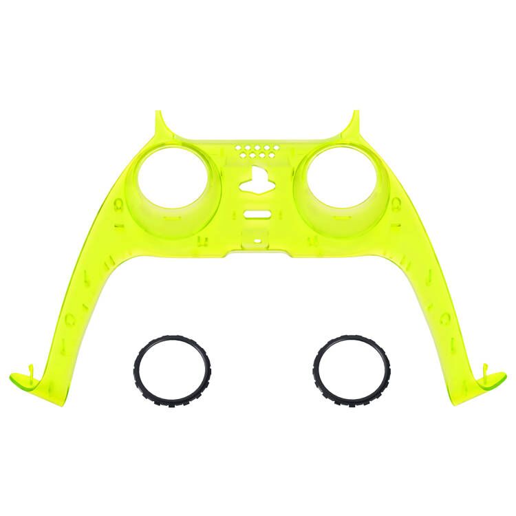 eXtremeRate Replacement Decorative Trim Shell with Accent Rings Compatible with PS5 Controller BDM-010/020/030/040/050 - Clear Lime Green eXtremeRate