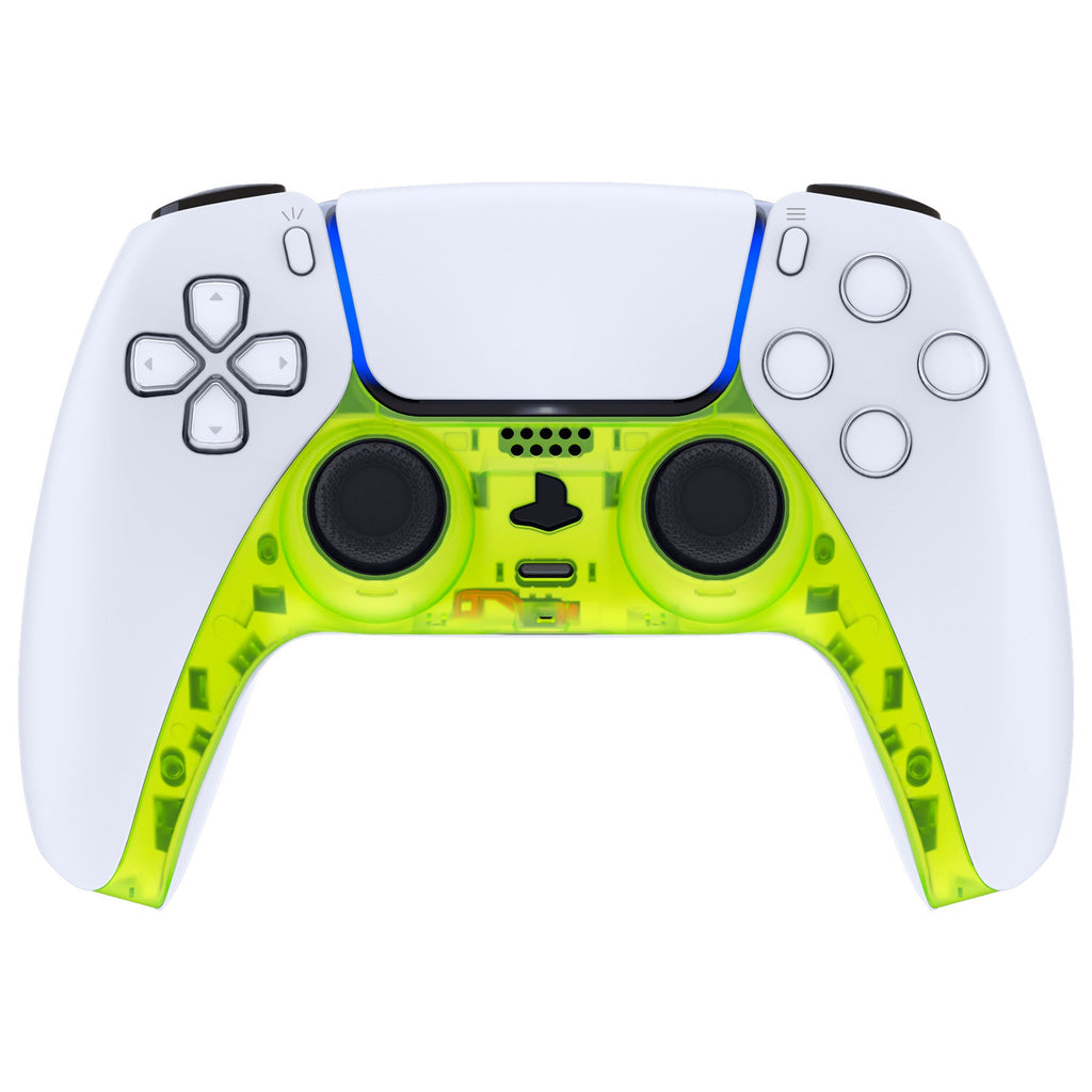 eXtremeRate Replacement Decorative Trim Shell with Accent Rings Compatible with PS5 Controller BDM-010/020/030/040/050 - Clear Lime Green eXtremeRate
