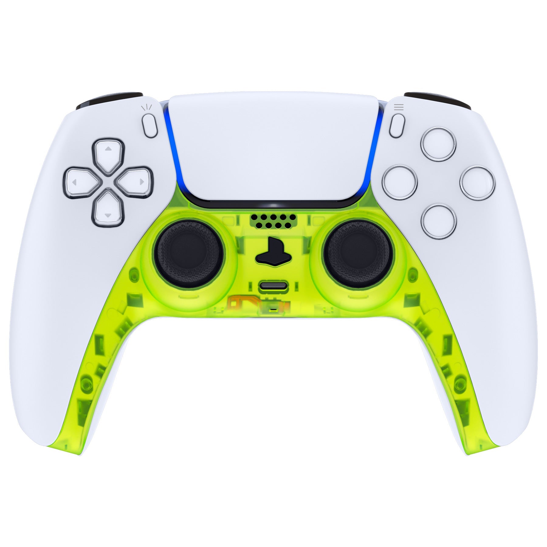 eXtremeRate Replacement Decorative Trim Shell with Accent Rings Compatible with PS5 Controller BDM-010/020/030/040/050 - Clear Lime Green eXtremeRate