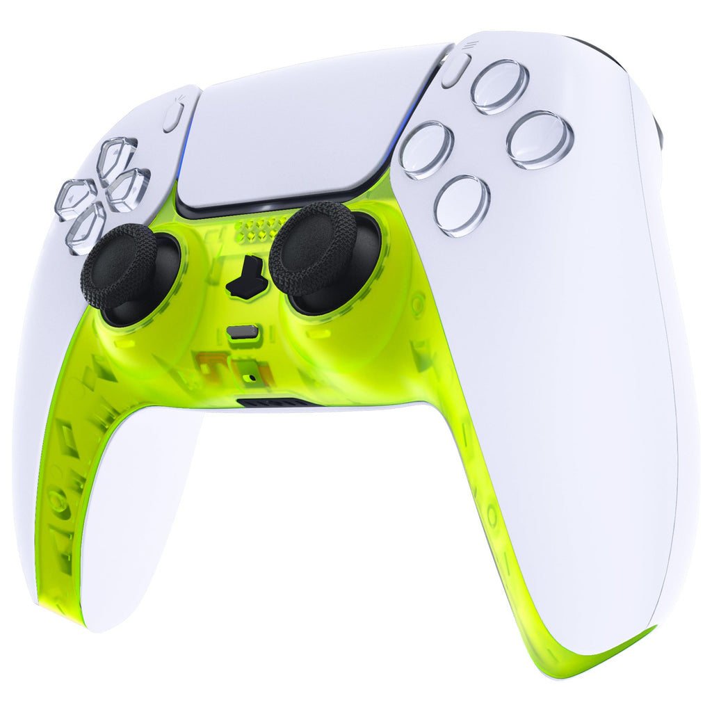 eXtremeRate Replacement Decorative Trim Shell with Accent Rings Compatible with PS5 Controller BDM-010/020/030/040/050 - Clear Lime Green eXtremeRate