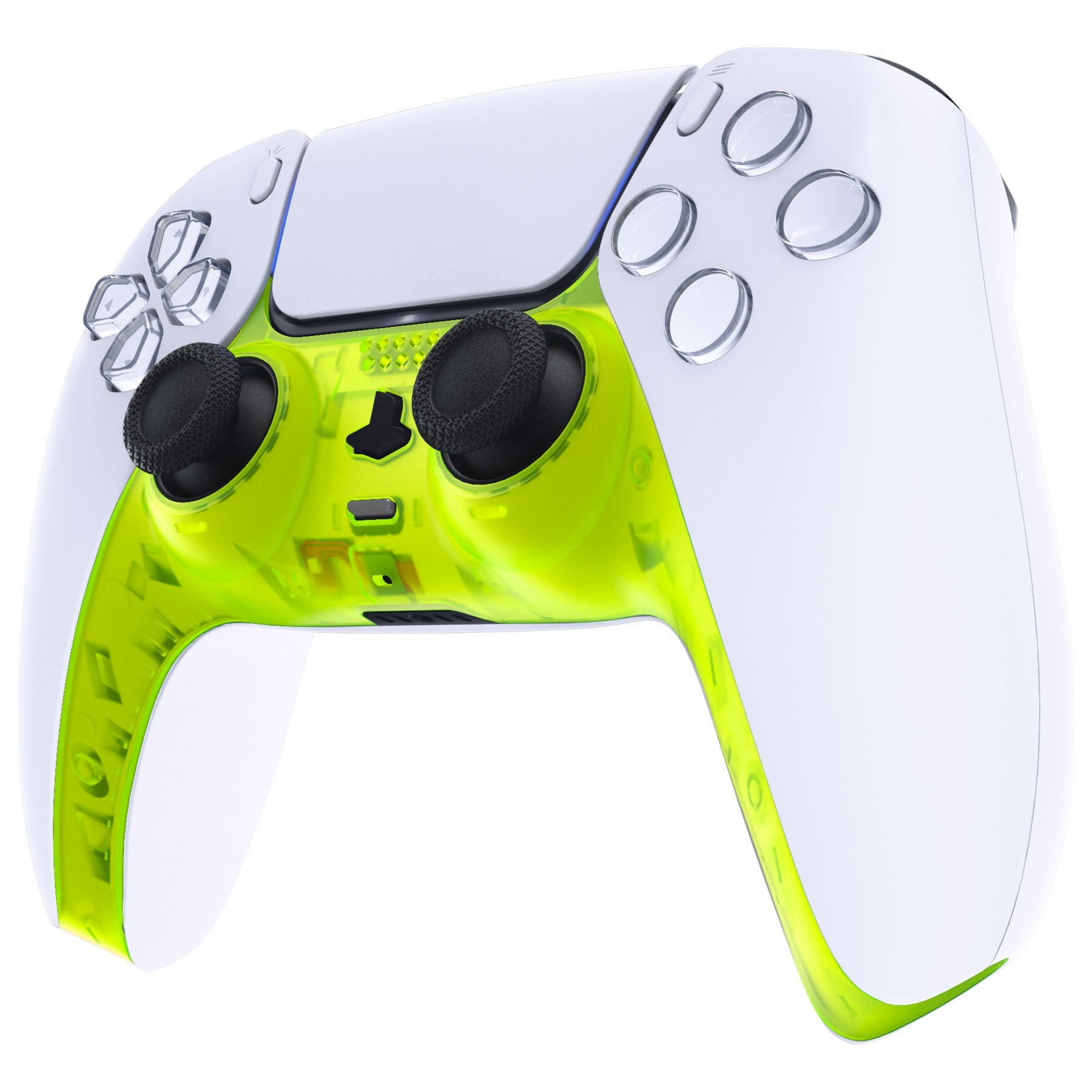 eXtremeRate Replacement Decorative Trim Shell with Accent Rings Compatible with PS5 Controller BDM-010/020/030/040/050 - Clear Lime Green eXtremeRate