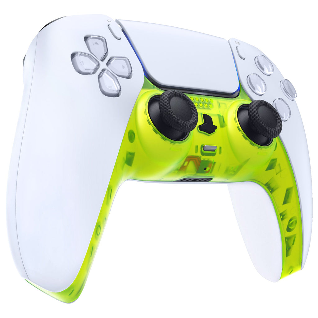 eXtremeRate Replacement Decorative Trim Shell with Accent Rings Compatible with PS5 Controller BDM-010/020/030/040/050 - Clear Lime Green eXtremeRate