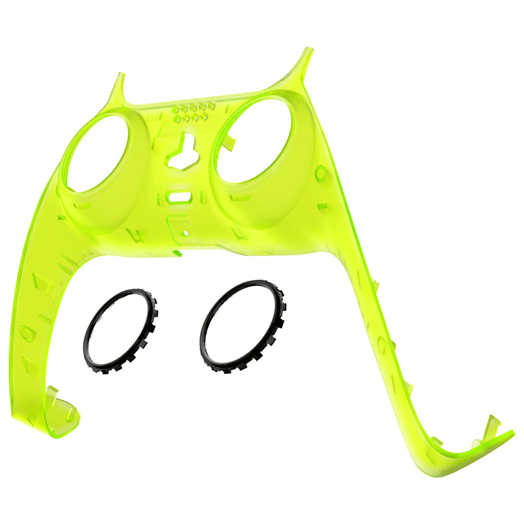 eXtremeRate Replacement Decorative Trim Shell with Accent Rings Compatible with PS5 Controller BDM-010/020/030/040/050 - Clear Lime Green eXtremeRate