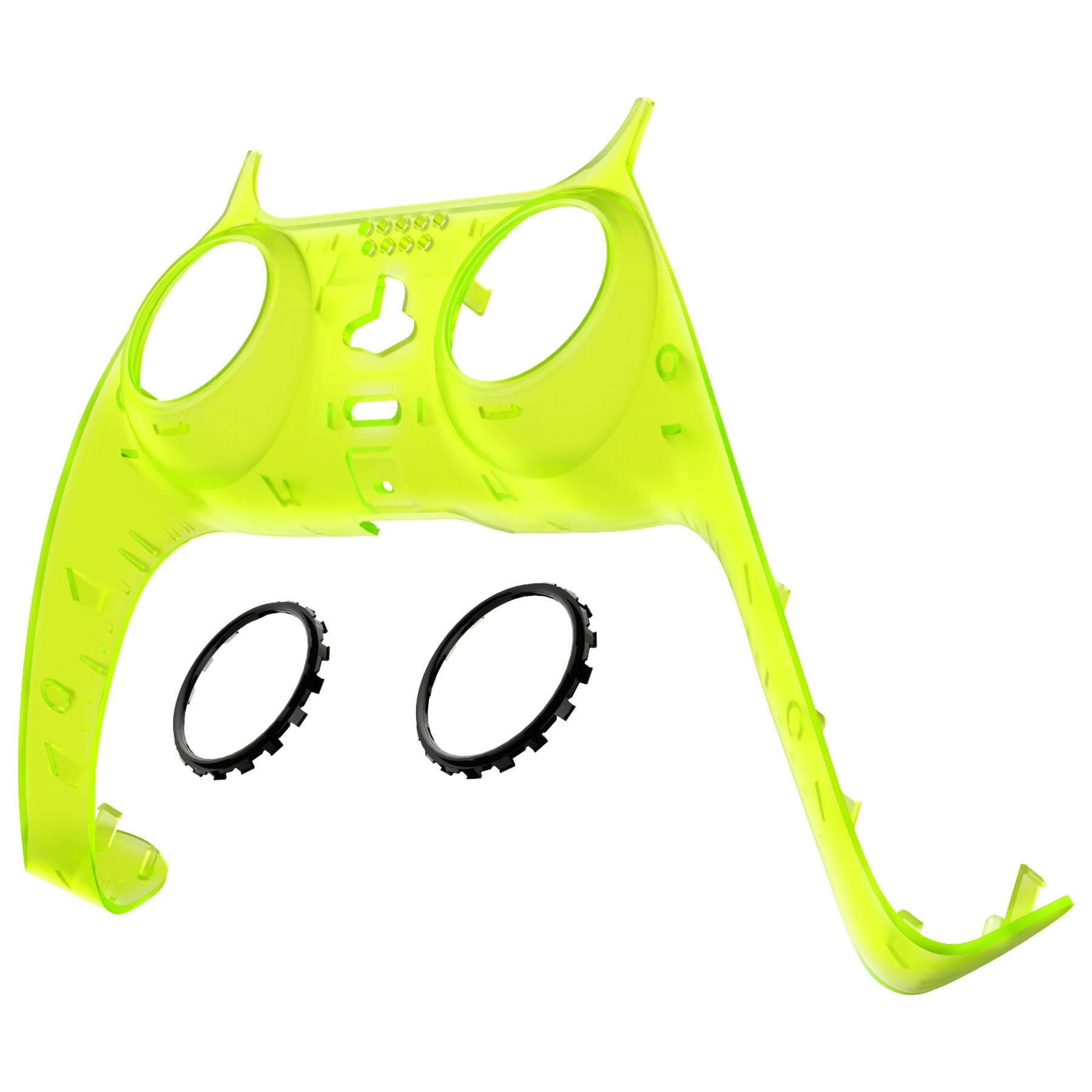 eXtremeRate Replacement Decorative Trim Shell with Accent Rings Compatible with PS5 Controller BDM-010/020/030/040/050 - Clear Lime Green eXtremeRate