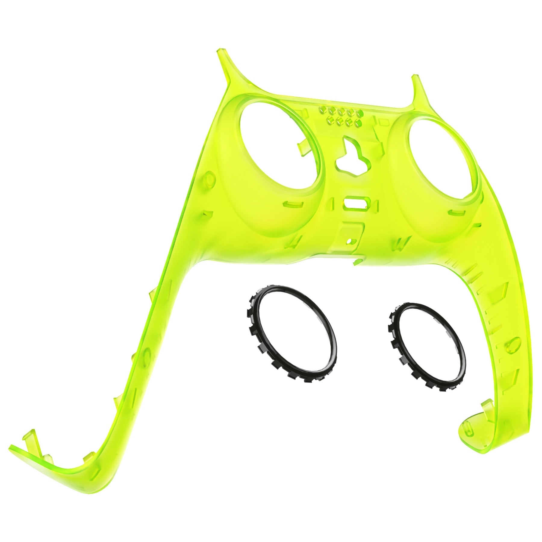 eXtremeRate Replacement Decorative Trim Shell with Accent Rings Compatible with PS5 Controller BDM-010/020/030/040/050 - Clear Lime Green eXtremeRate