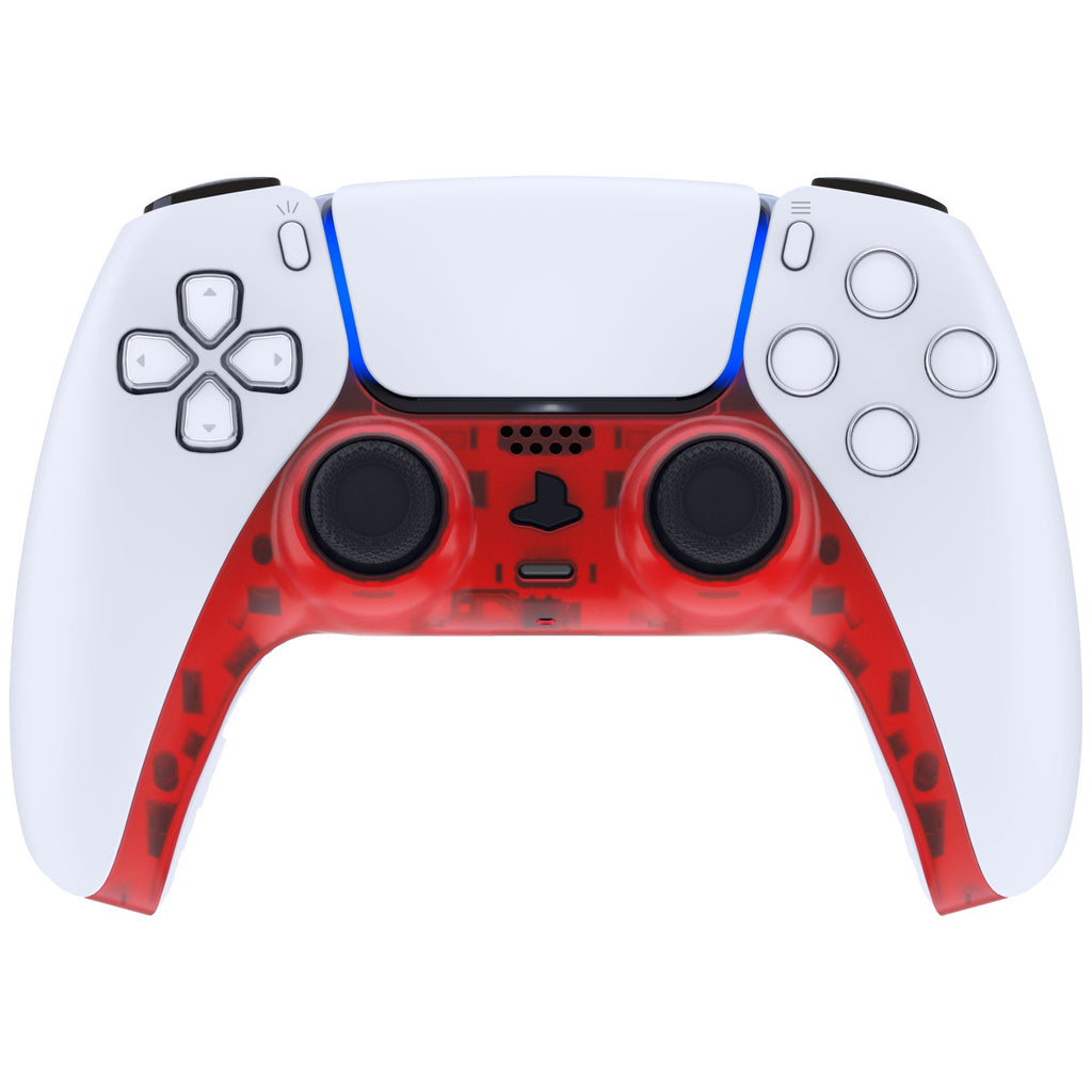 eXtremeRate Replacement Decorative Trim Shell with Accent Rings Compatible with PS5 Controller BDM-010/020/030/040/050 - Clear Red eXtremeRate