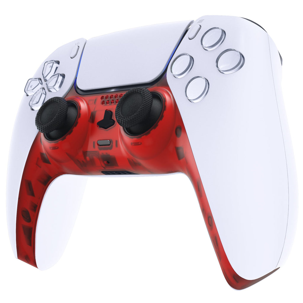 eXtremeRate Replacement Decorative Trim Shell with Accent Rings Compatible with PS5 Controller BDM-010/020/030/040/050 - Clear Red eXtremeRate