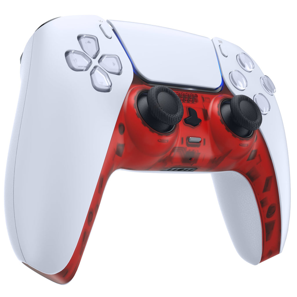 eXtremeRate Replacement Decorative Trim Shell with Accent Rings Compatible with PS5 Controller BDM-010/020/030/040/050 - Clear Red eXtremeRate