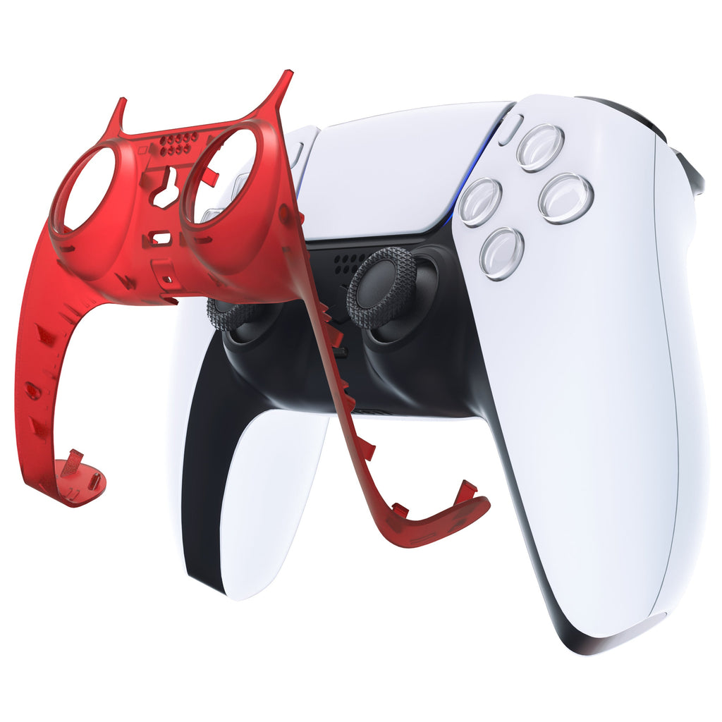 eXtremeRate Replacement Decorative Trim Shell with Accent Rings Compatible with PS5 Controller BDM-010/020/030/040/050 - Clear Red eXtremeRate