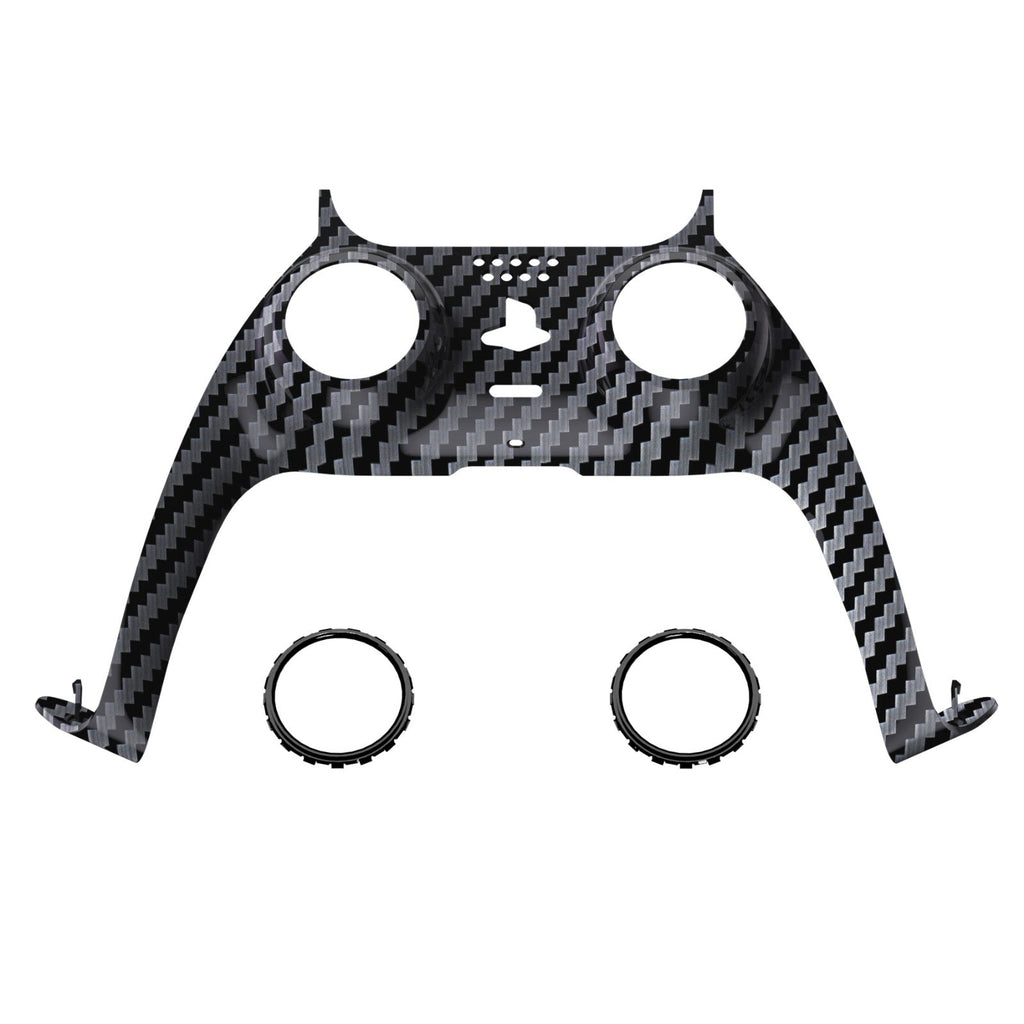eXtremeRate Replacement Decorative Trim Shell with Accent Rings Compatible with PS5 Controller BDM-010/020/030/040/050 - Graphite Carbon Fiber eXtremeRate