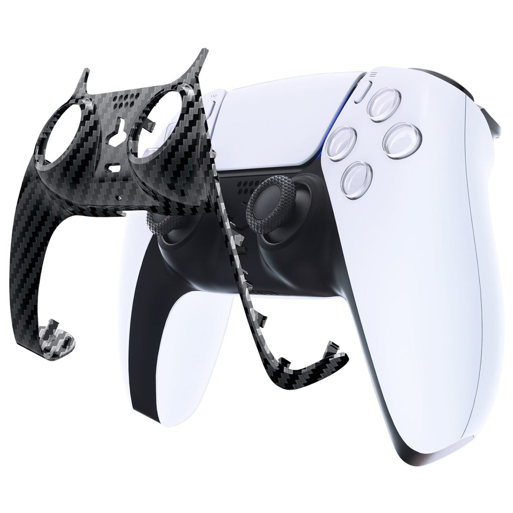 eXtremeRate Replacement Decorative Trim Shell with Accent Rings Compatible with PS5 Controller BDM-010/020/030/040/050 - Graphite Carbon Fiber eXtremeRate