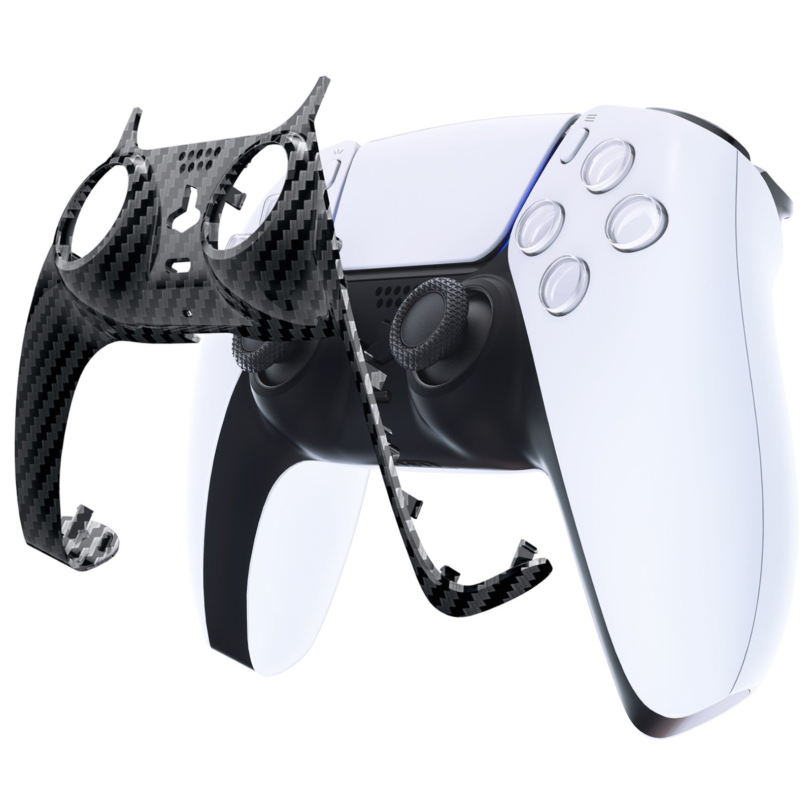 eXtremeRate Replacement Decorative Trim Shell with Accent Rings Compatible with PS5 Controller BDM-010/020/030/040/050 - Graphite Carbon Fiber eXtremeRate
