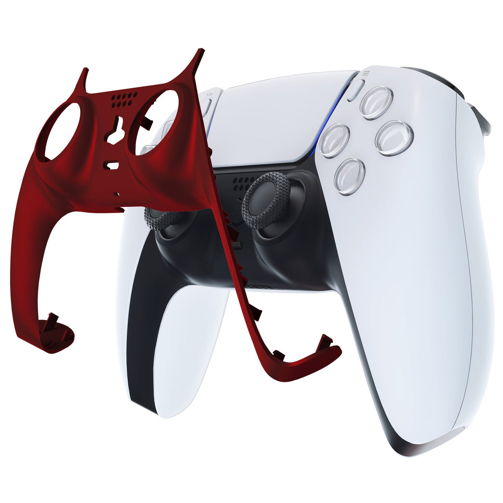 eXtremeRate Replacement Decorative Trim Shell with Accent Rings Compatible with PS5 Controller BDM-010/020/030/040/050 - Scarlet Red eXtremeRate