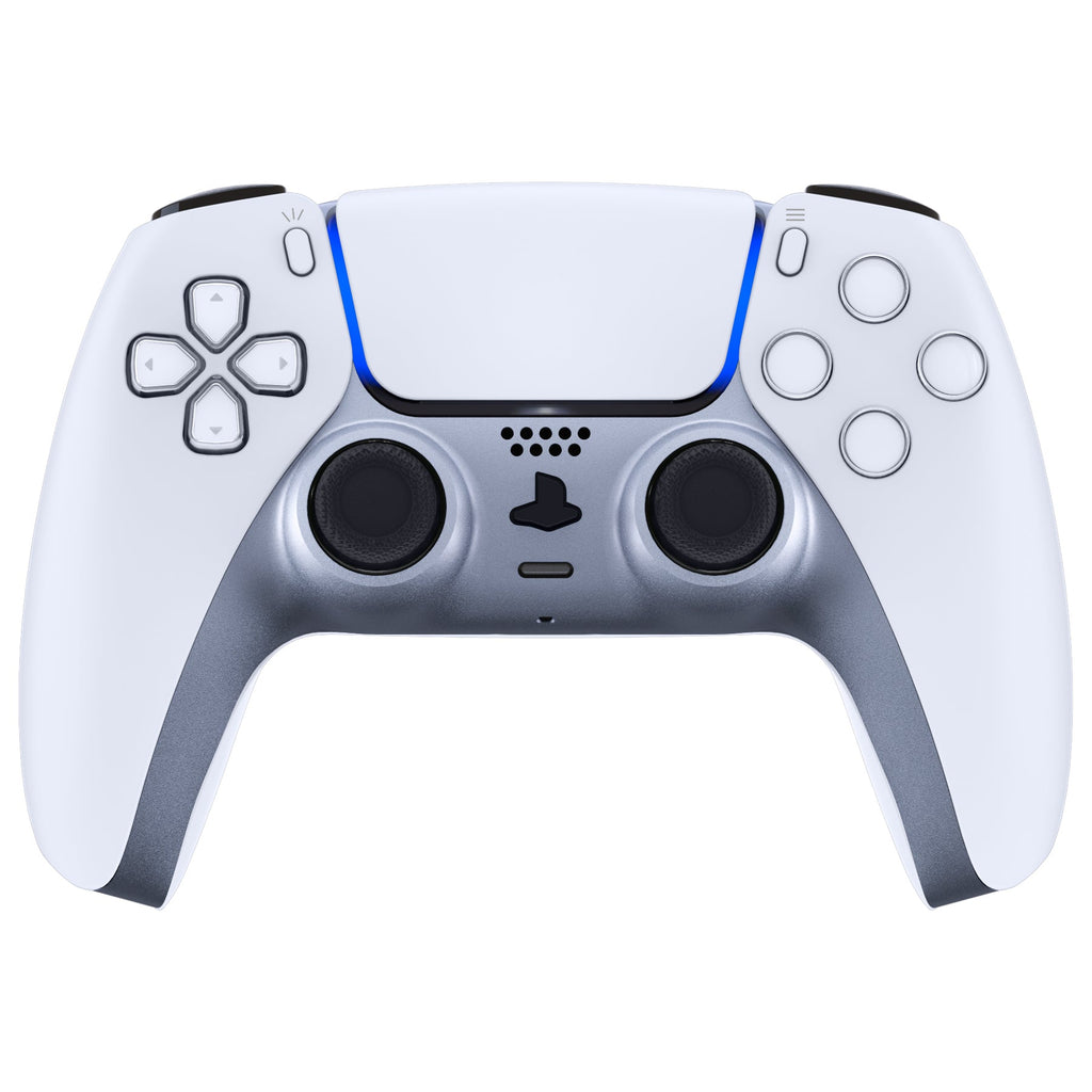 eXtremeRate Replacement Decorative Trim Shell with Accent Rings Compatible with PS5 Controller BDM-010/020/030/040/050 - Sterling Silver eXtremeRate