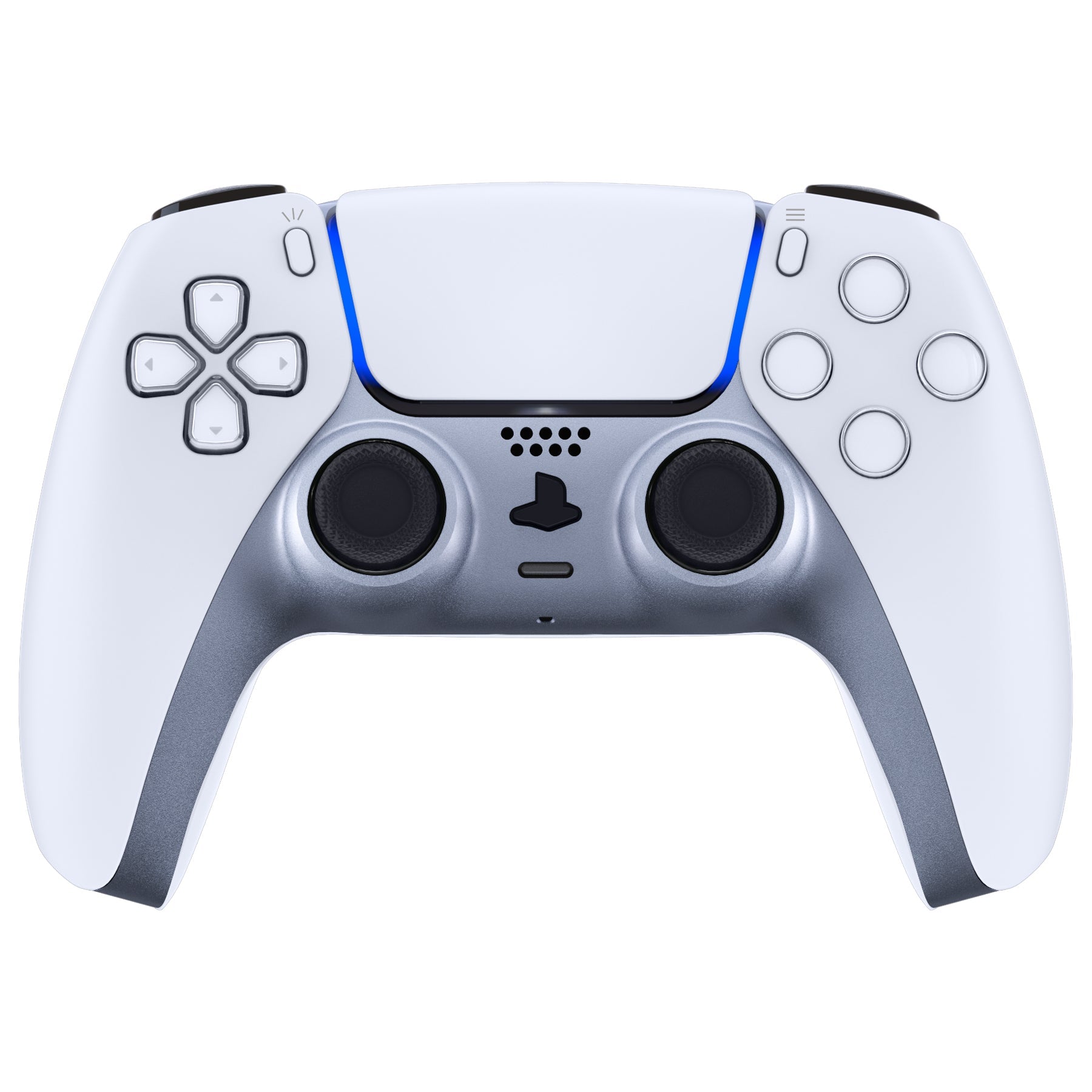eXtremeRate Replacement Decorative Trim Shell with Accent Rings Compatible with PS5 Controller BDM-010/020/030/040/050 - Sterling Silver eXtremeRate